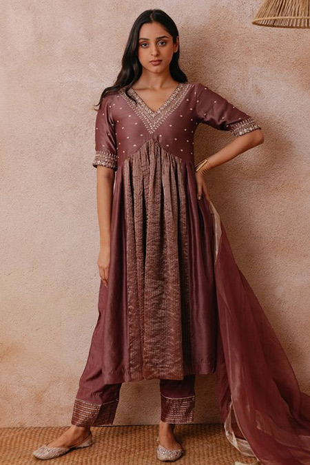 Frock Silk V Neck Kurti Design