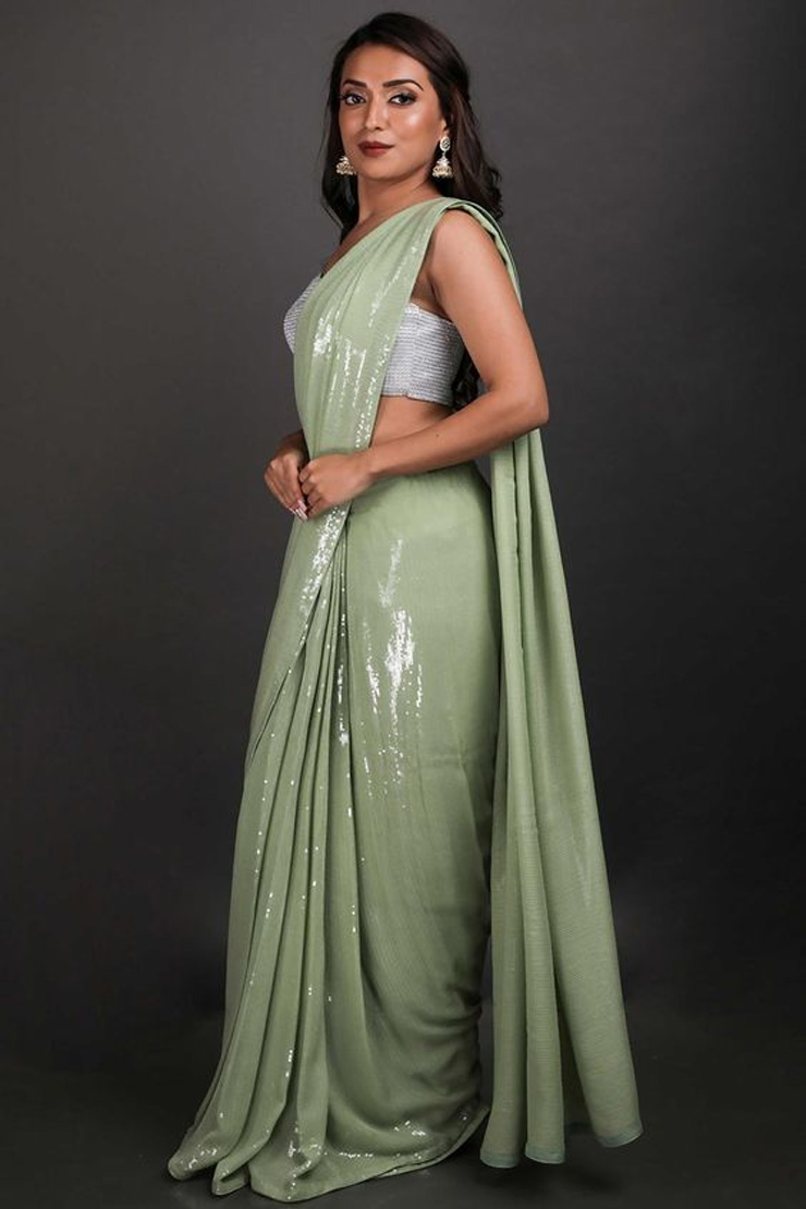 Georgette Green Saree