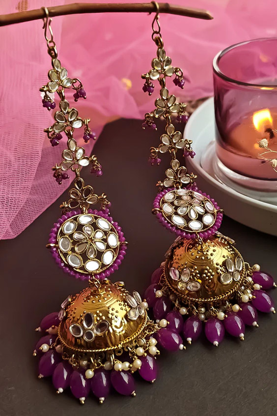 Gold Polish Mirror Work Jhumka