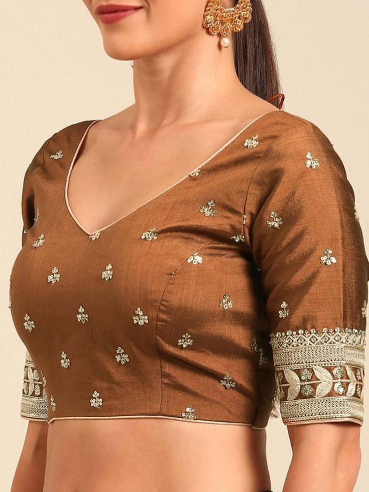 Golden Embroidery Half Sleeved Blouse Designs