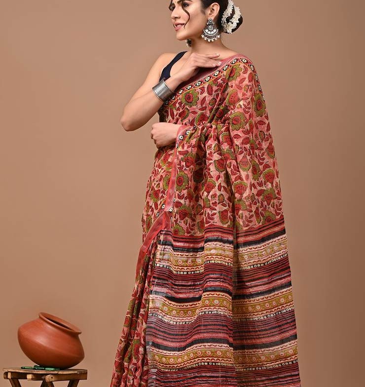 Hand block Cotton Saree Design
