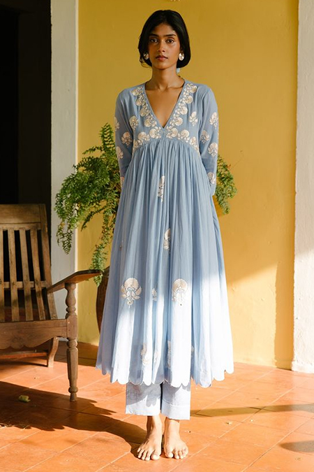 High Rise Silk V Neck Kurti Design