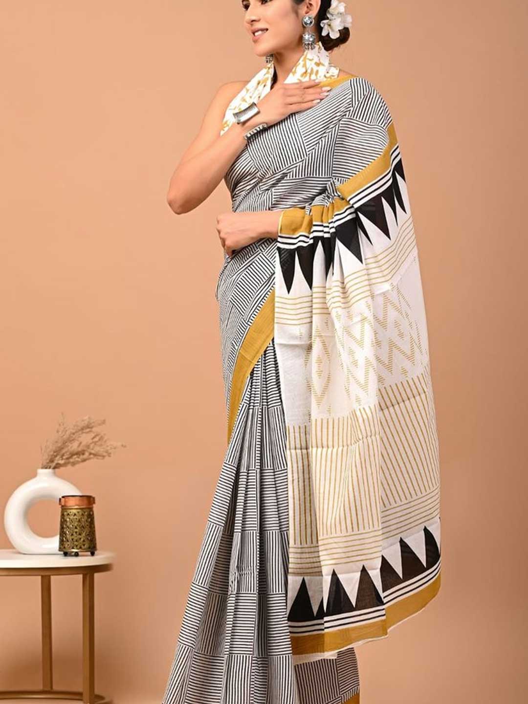 Horizontal Printed Cotton Saree Design