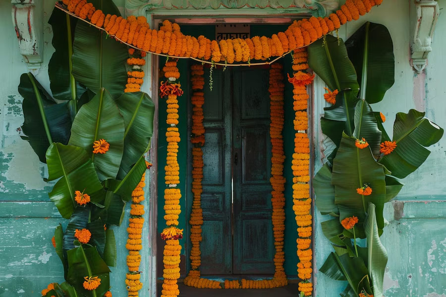 How to Decorate Main Door For Hariyali Teej with banana leaf