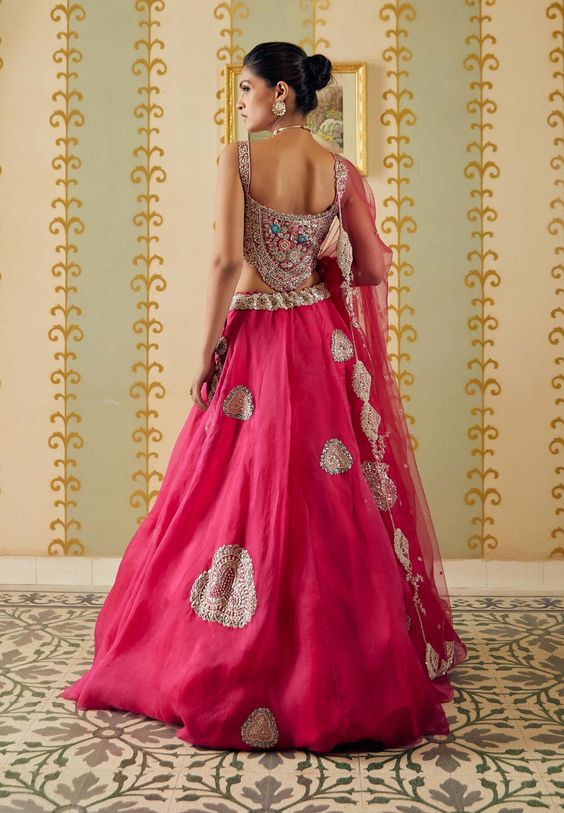 Magenta Organza Lehenga Design