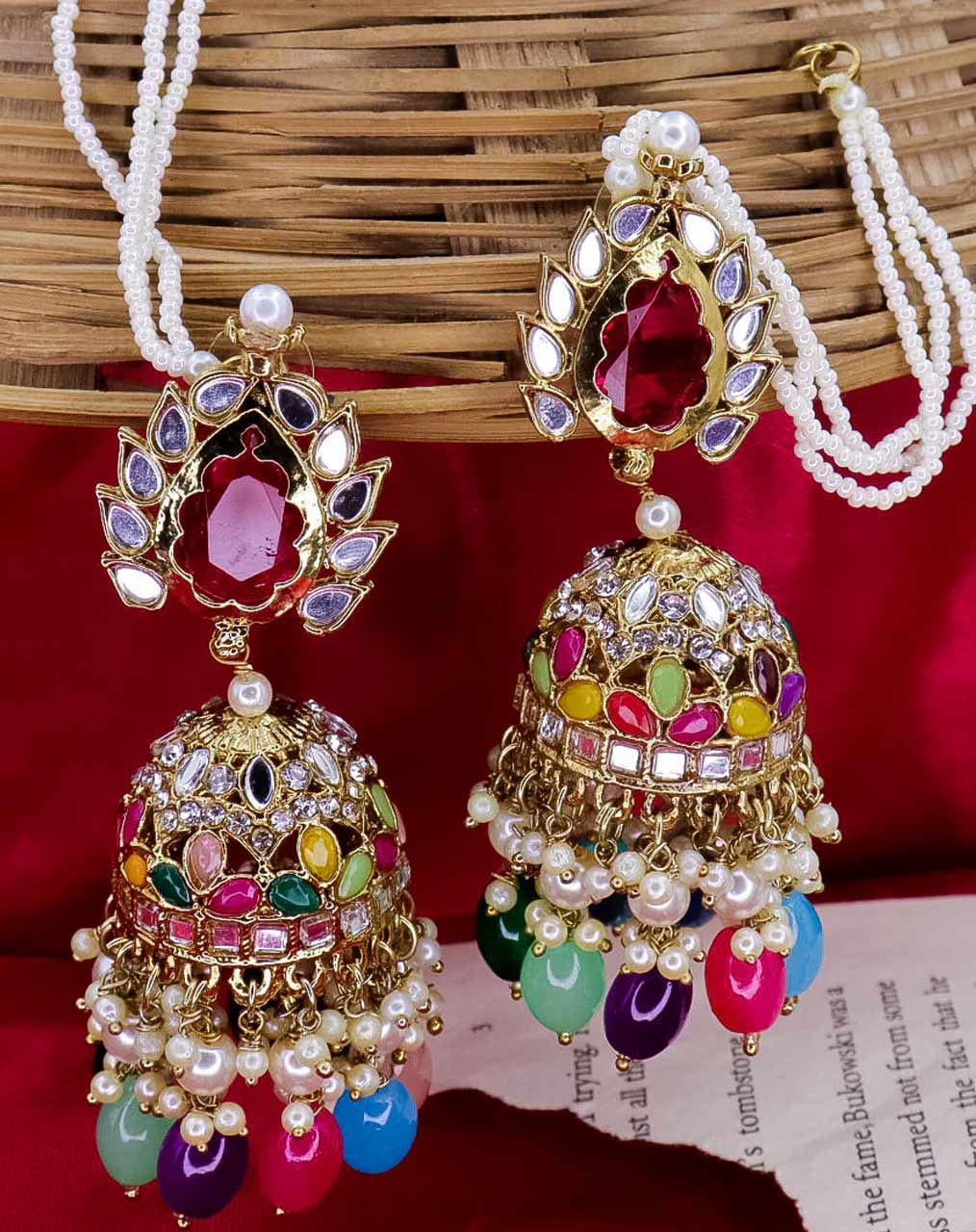 Multi Color Mirror Work Jhumka