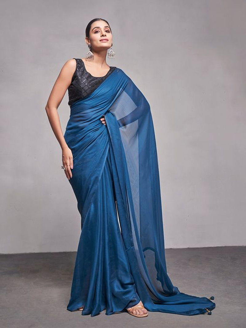 Navy Blue Chiffon Saree Design