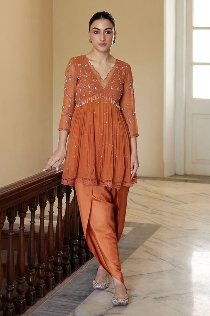 Orange Dhoti Suit Design