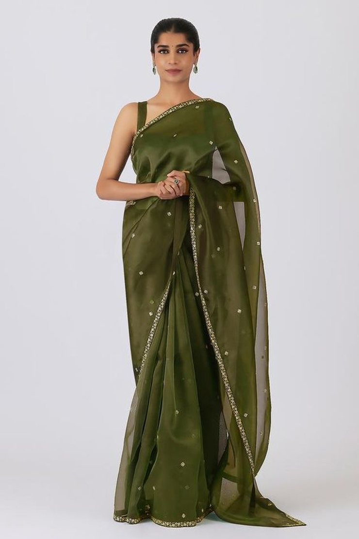 Organza Green Saree