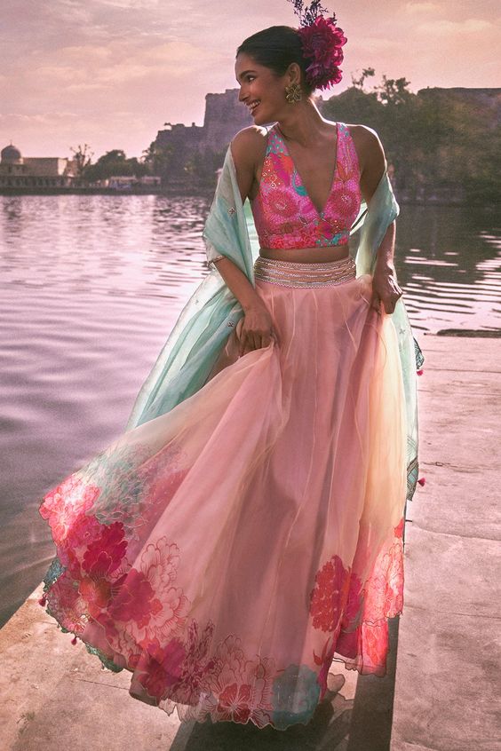 Pink Organza Lehenga Choli