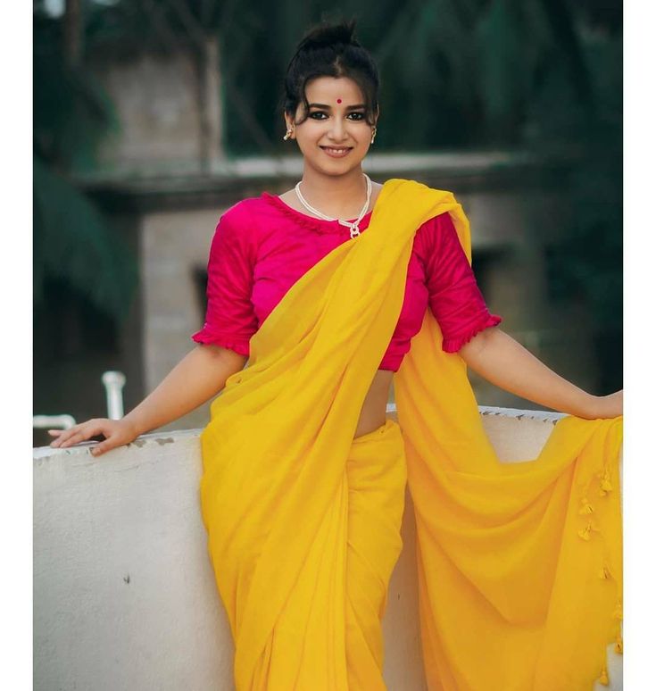 Plain Yellow Cotton Saree Design