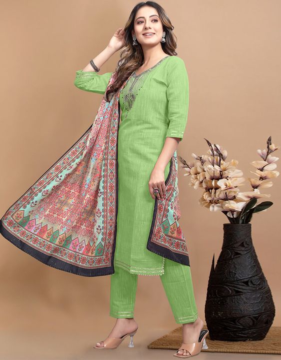 Pure Khadi Cotton Suit Set With Dupatta