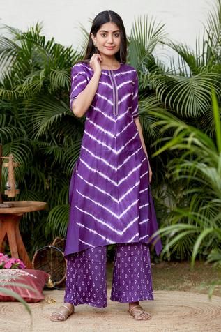 Purple Printed Leheriya Suit
