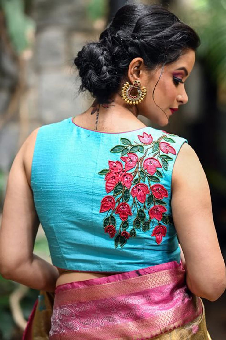 Red Floral Hand Embroidered Blouse