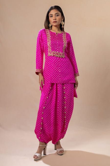 Silk Embroidered Bandhani Suit Design
