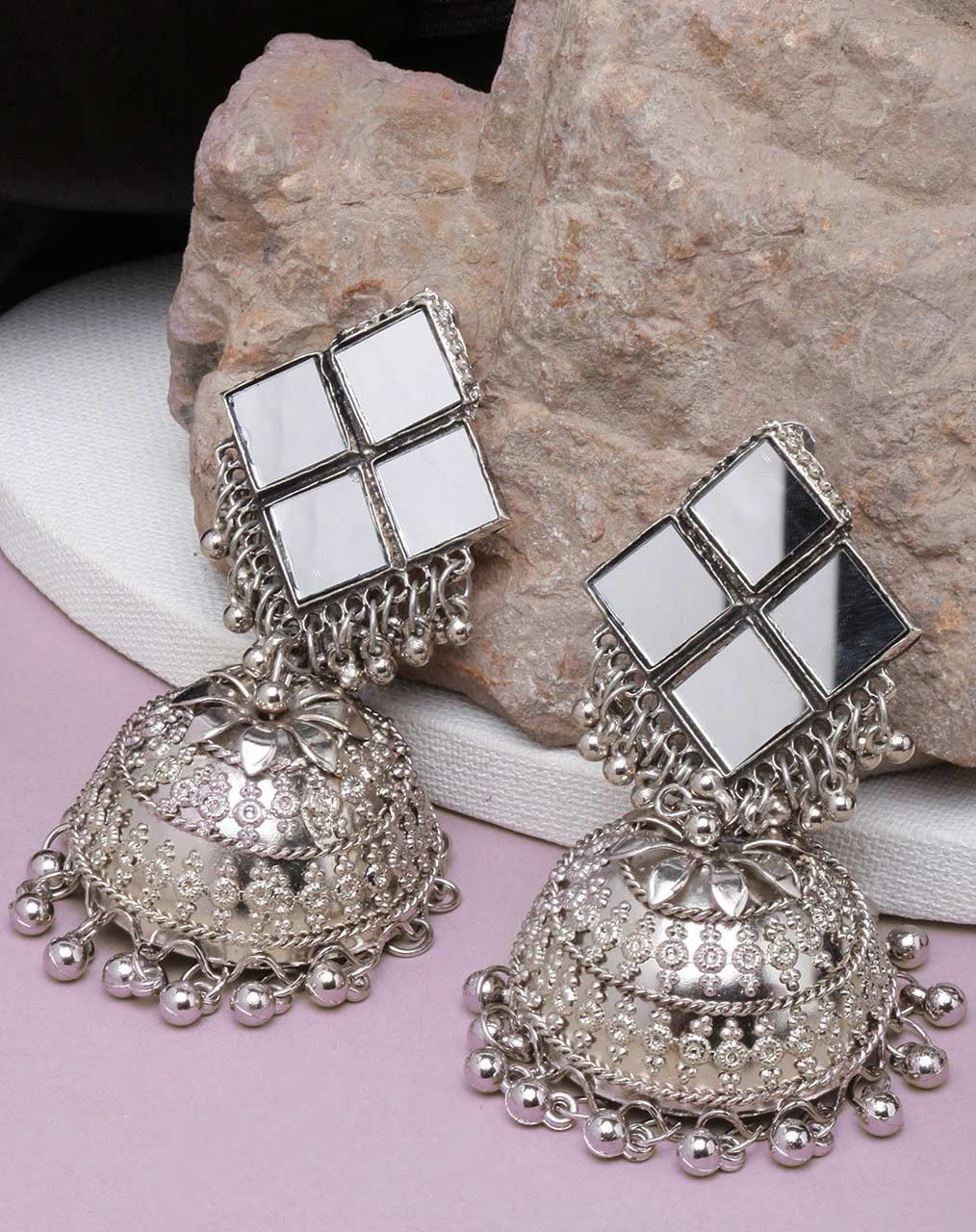 Silver Plated Mirror Jhumka