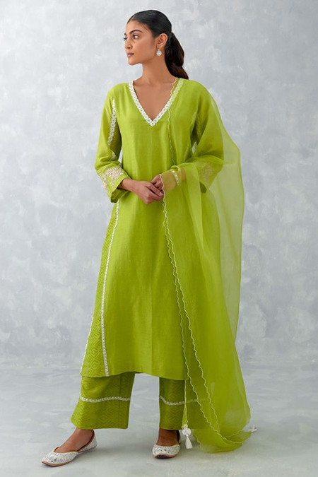 Simple Silk V Neck Kurti Design