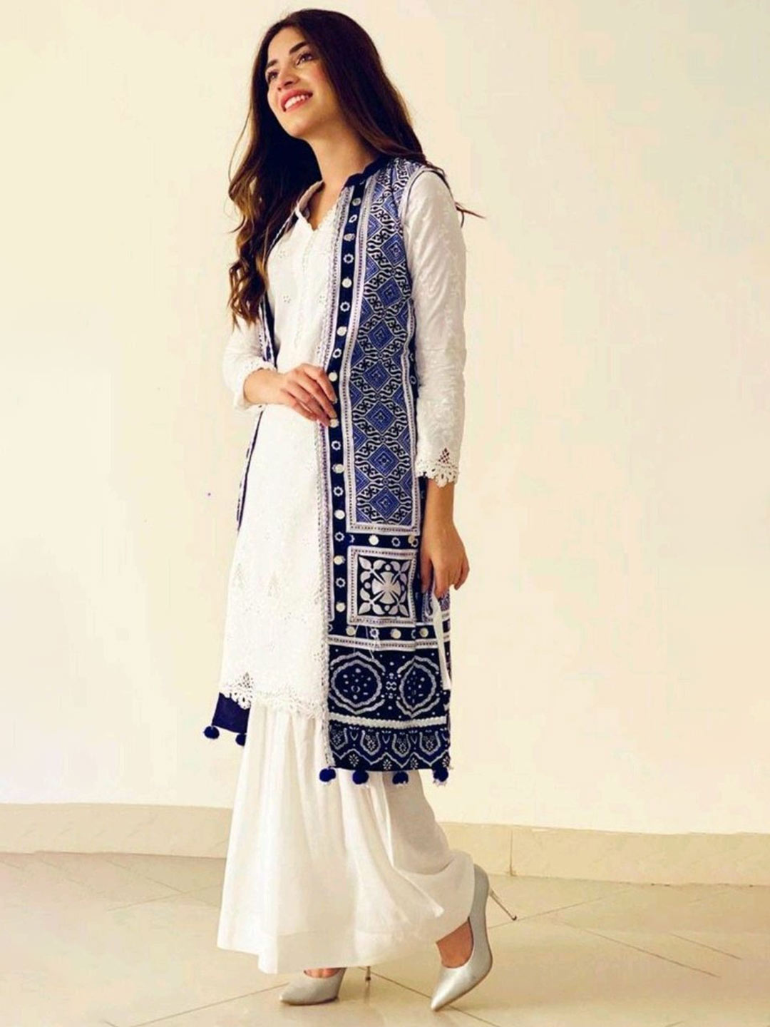 White Colour Suit With Blue Jacket