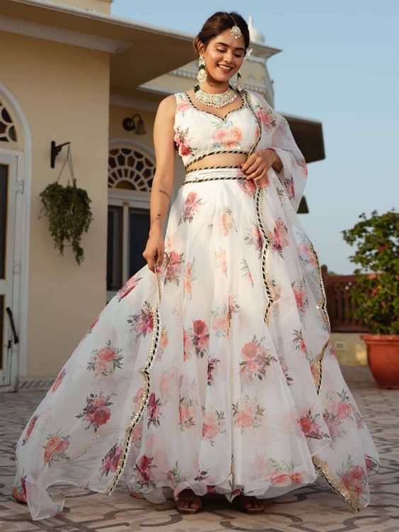 White Floral Organza Lehenga Design