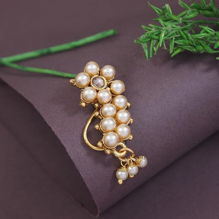 White pearl nose pin designs