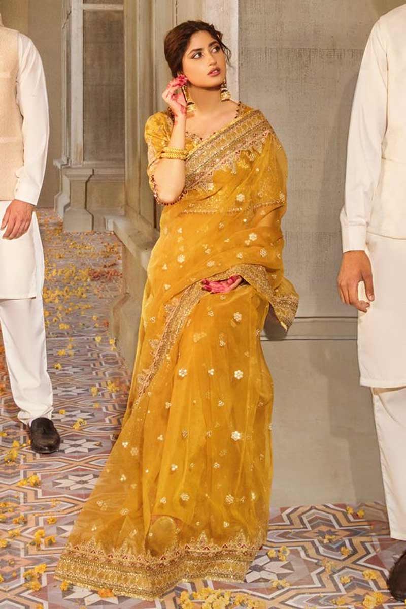 Yellow Net Saree Design