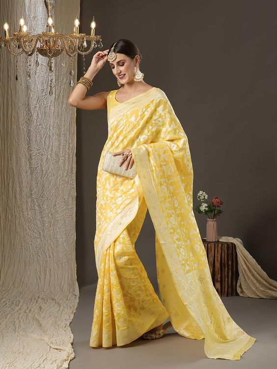 Yellow Silk Cotton Saree Design