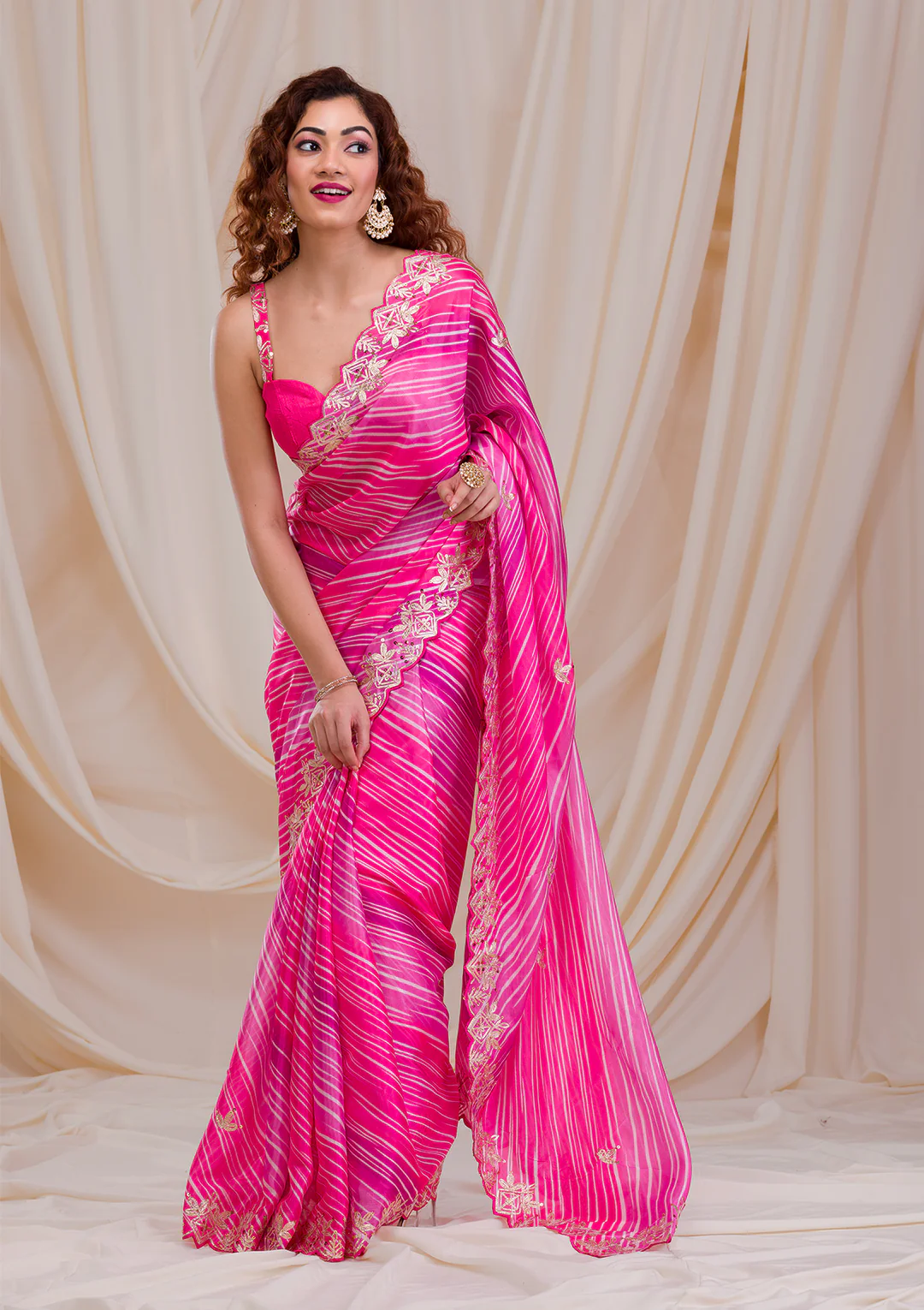 koskii ranipink printed semicrepe designer saree saus rani pink  x