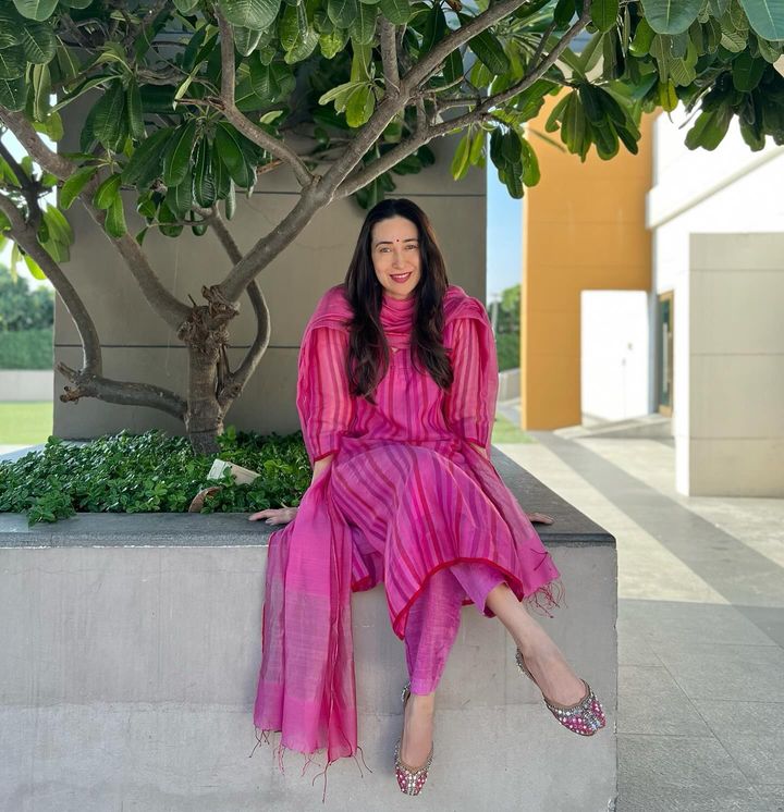 Karisma Kapoor In Pink Striped Suit