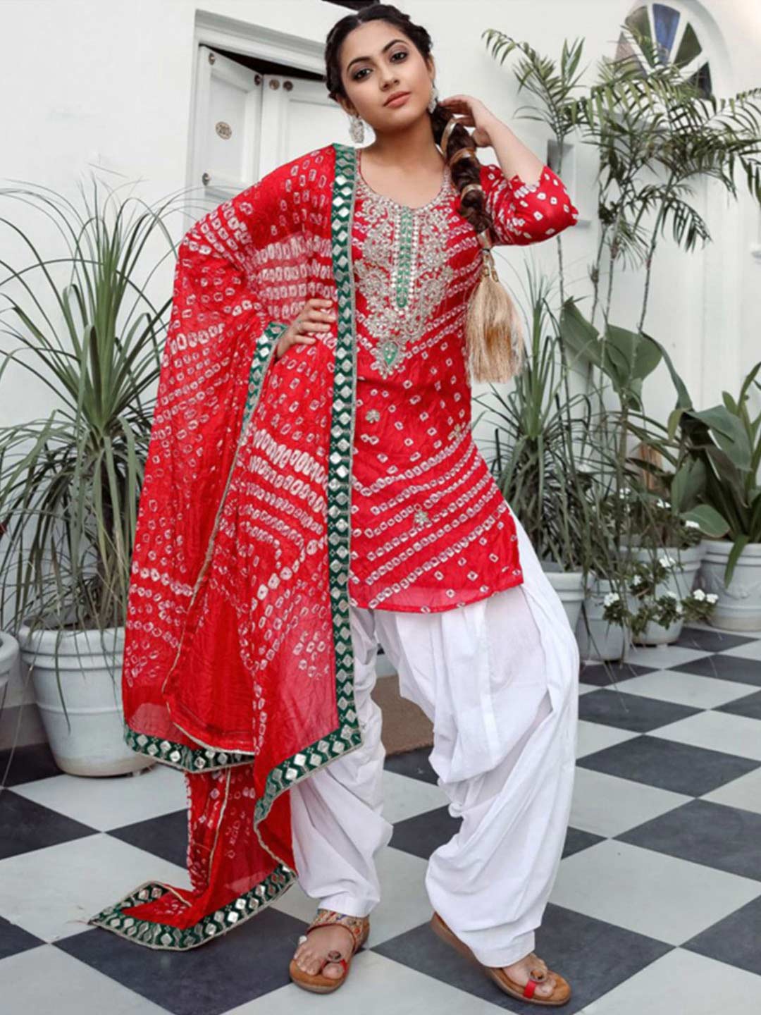 Bandhani print patiala suit