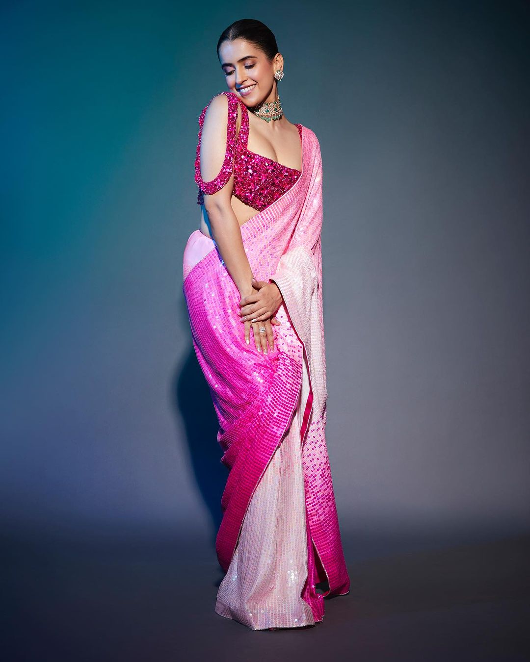 ombre sequin saree