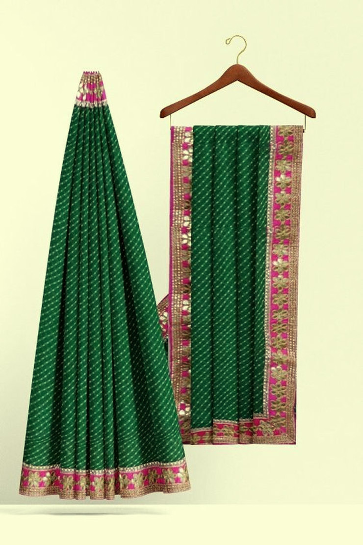 Colourful Border Green Leheriya Saree Design