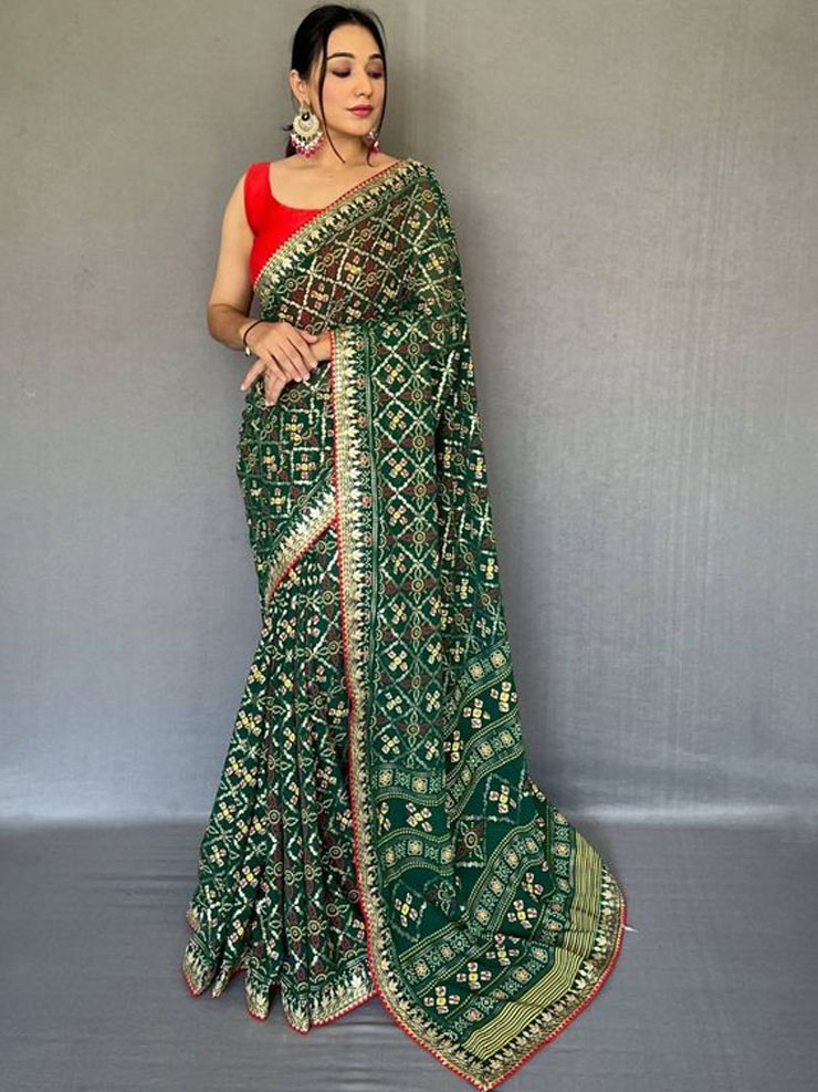 Dark Green Gota Patti Saree