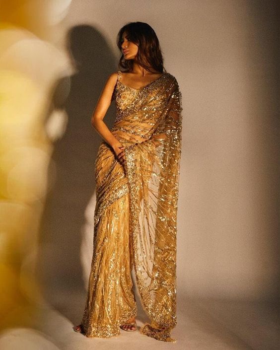 Gold Sequin Saree For Wedding