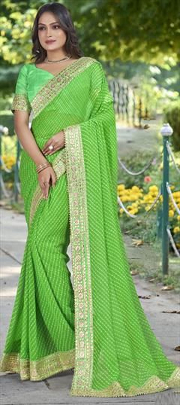 Golden Border Green Gota Patti Saree