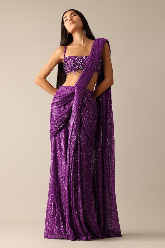 Lilac Full Sequin Saree
