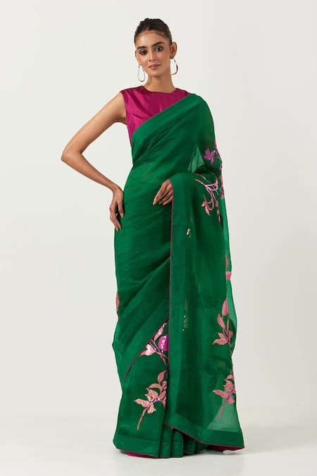 Organza Green Saree For Sawan