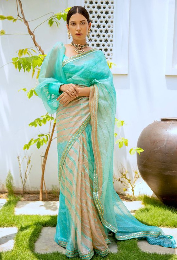 Pastel Green Leheriya Saree Design