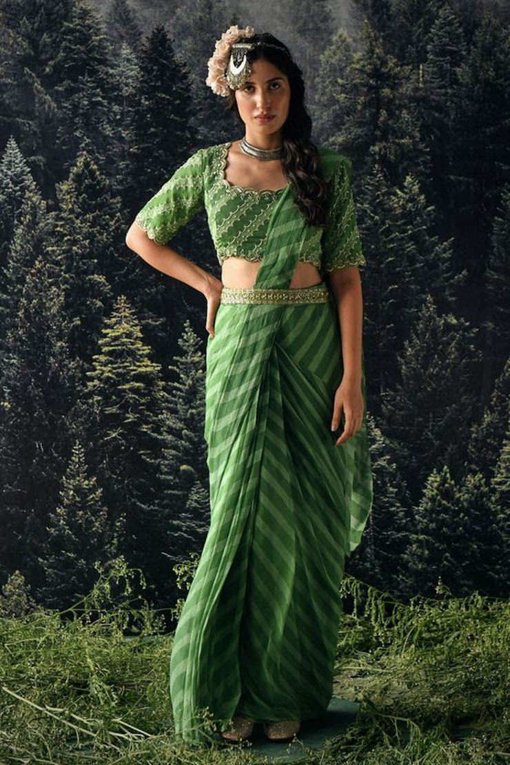 Pattern Green Leheriya Saree Design