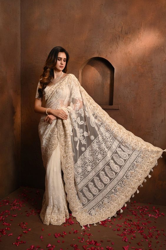 Pure Georgette Chikankari Saree