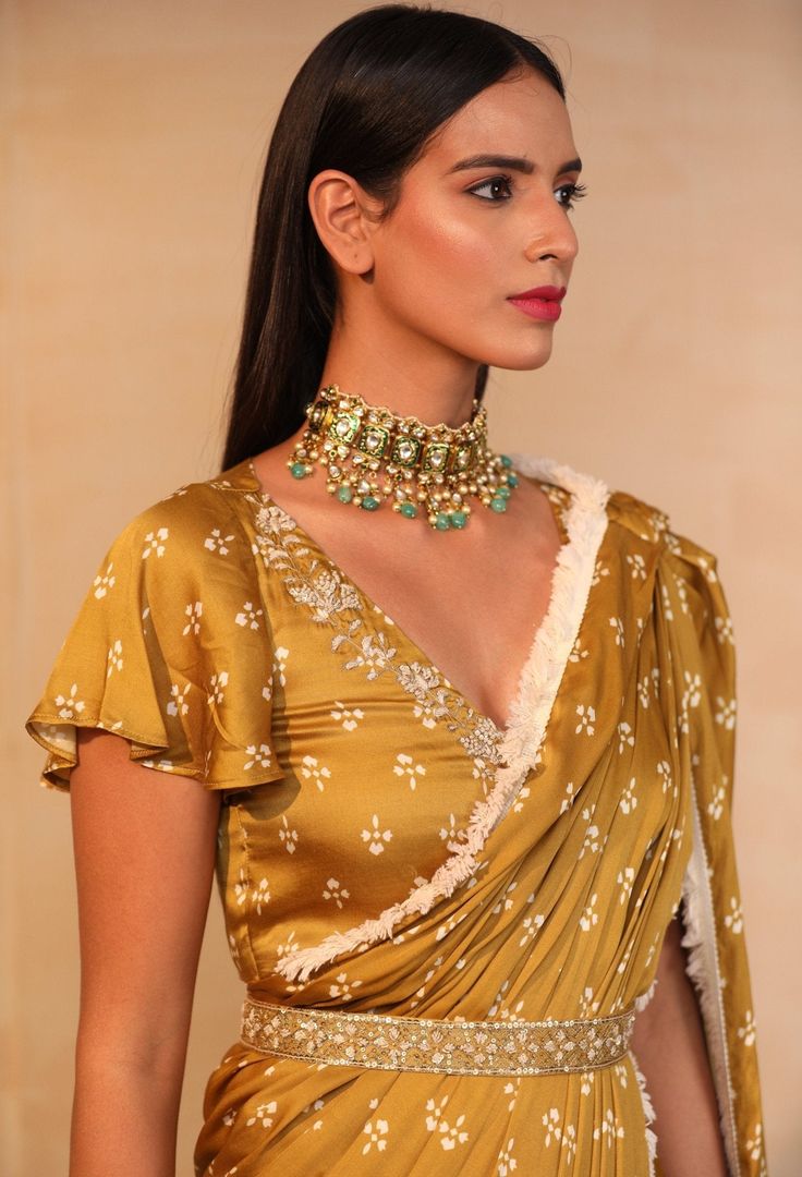 Ruffle Sleeve Satin Saree Blouse