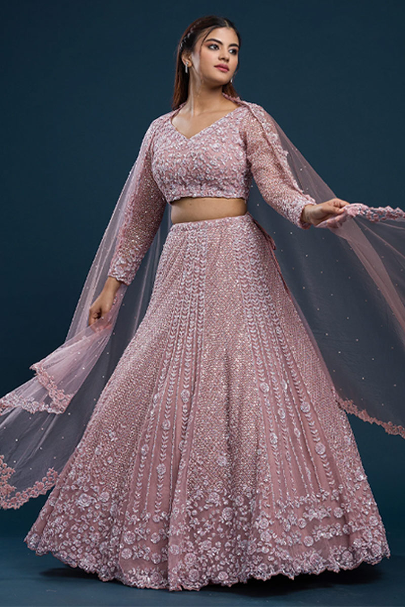 Sequin embroidered net lehenga