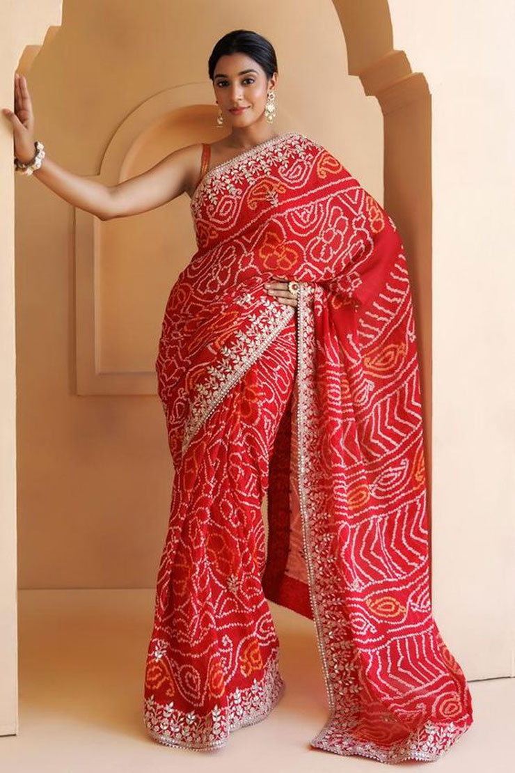 Silver Border Red Gota Patti saree