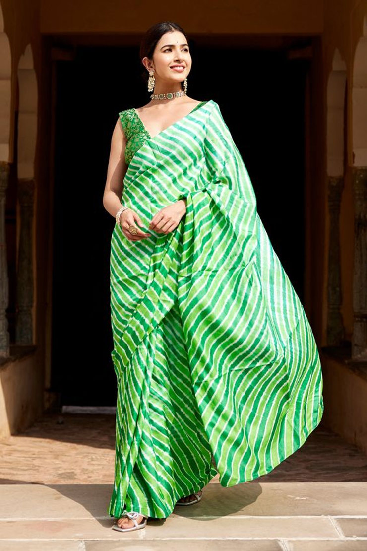 Two Shaded Green Leheriya Saree Design
