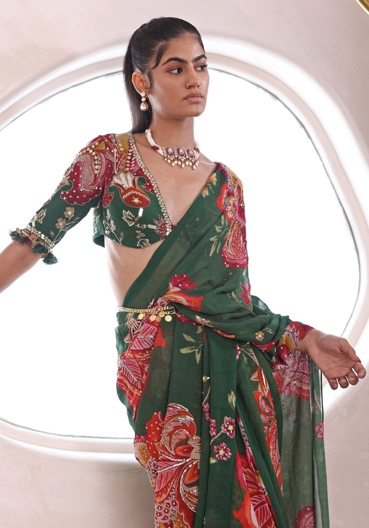 V Neck Floral Printed Blouse