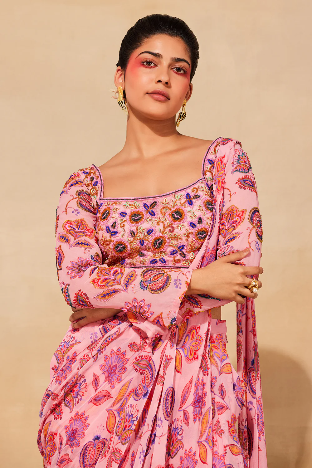 floral embroidered full sleeve square neck blouse design