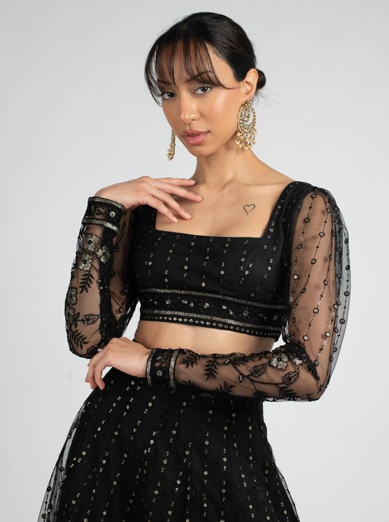 net full sleeve square neck blouse design