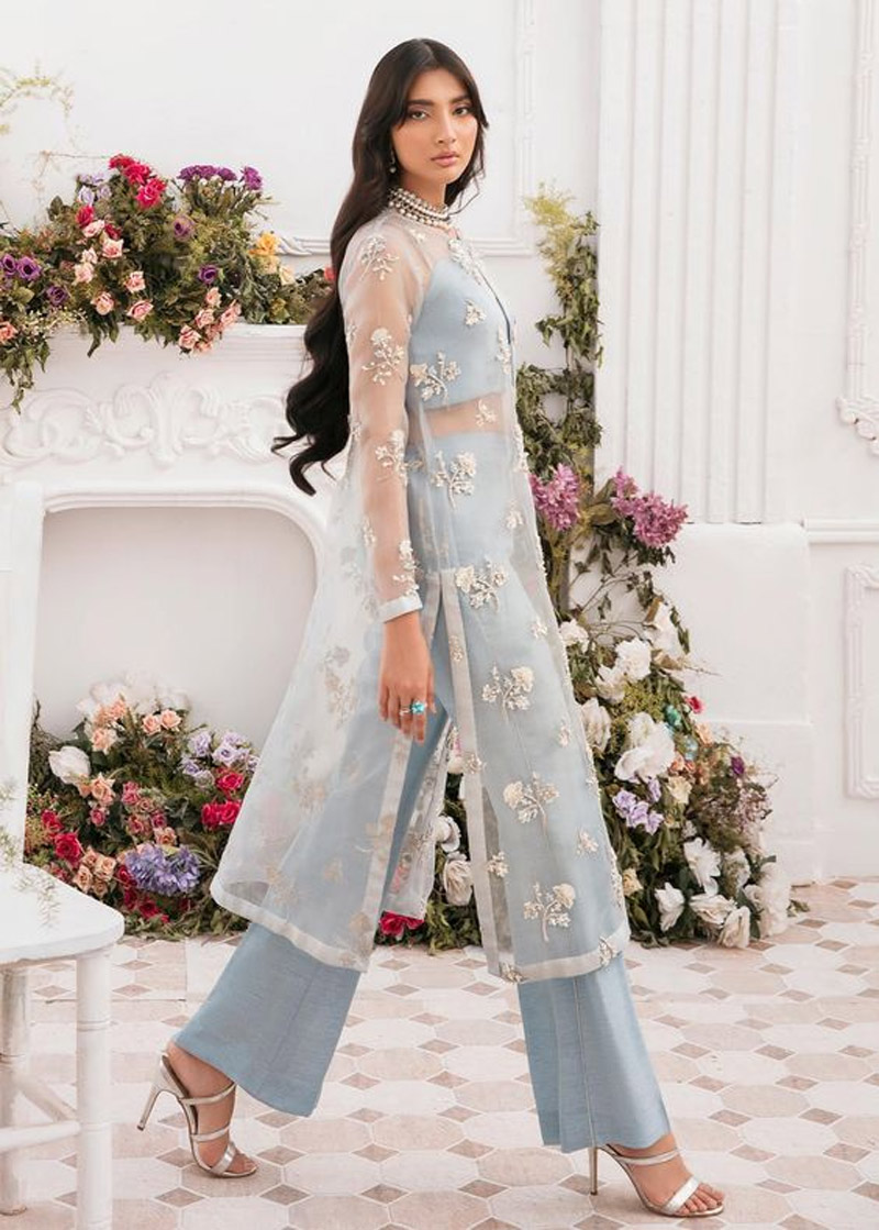 Ice Blue Net Organza Suit Design