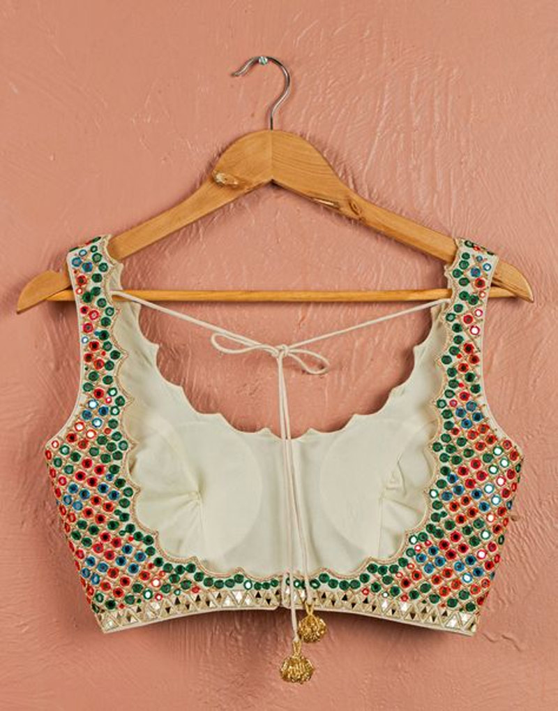 Mirror Work Multi Coloured Blouse Design