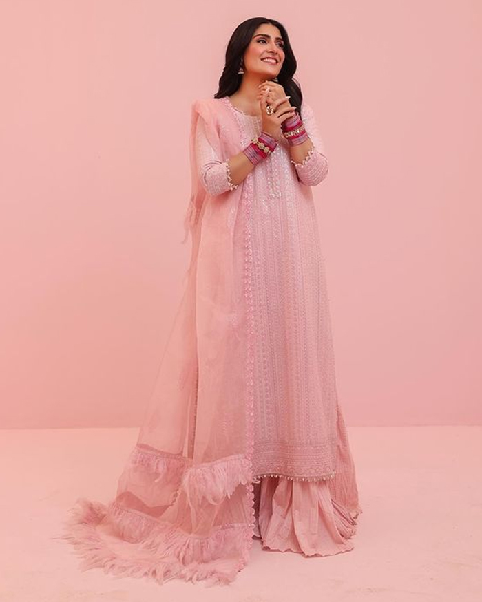 Pink Embellished Sharara Suit