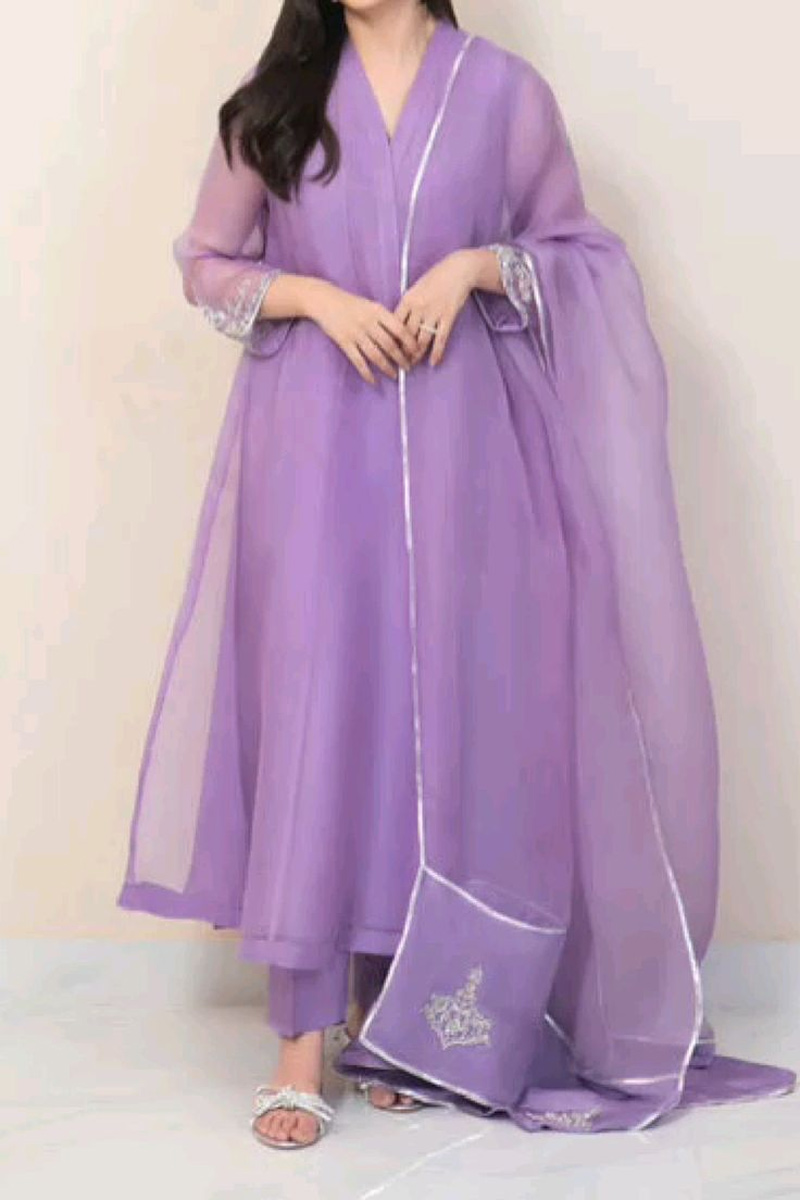 Plain Pastel Organza Suit Design